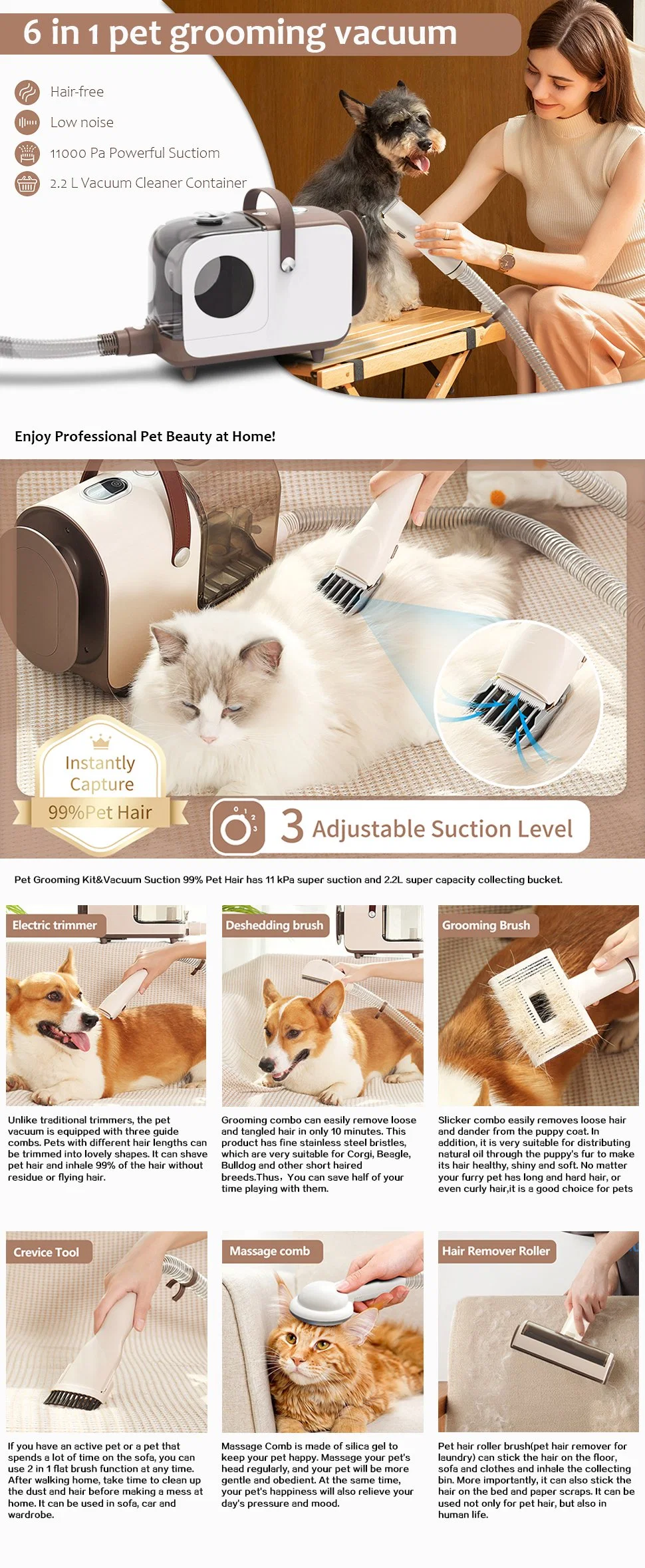 Pet Cleaner Comb Grooming Tool Clean Remover Hair Suction Device Pet Cleaner Vacuum